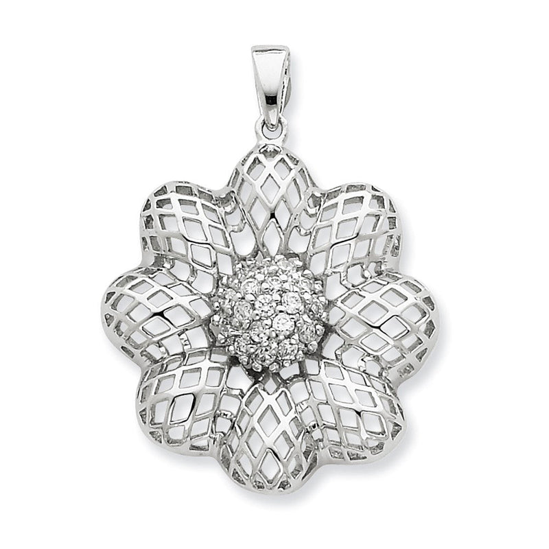 Sterlingsilber Gewölbt Draht Blume mit Mittig Zirkonia Anhänger