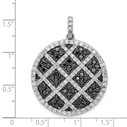 Sterlingsilber Rhodiniert Poliert Schwarz/white Zirkonia Checkered Kreis Anhänger
