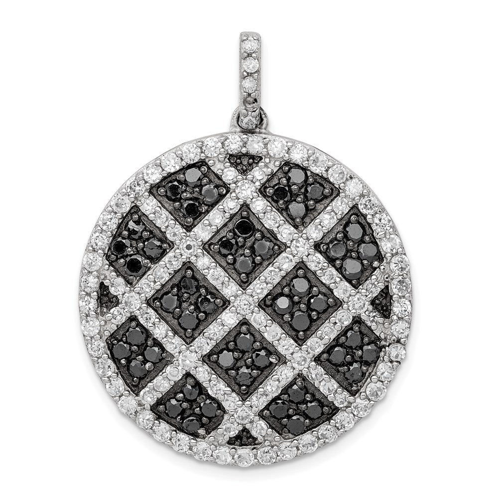 Sterlingsilber Rhodiniert Poliert Schwarz/white Zirkonia Checkered Kreis Anhänger