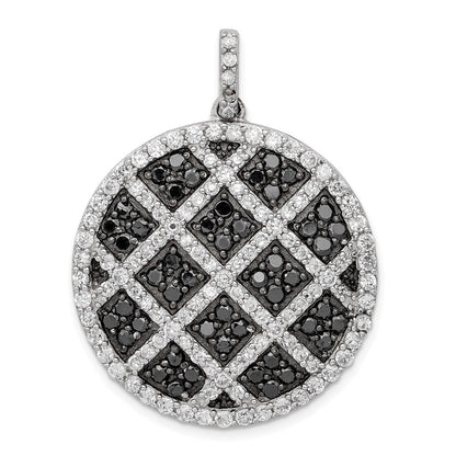 Sterlingsilber Rhodiniert Poliert Schwarz/white Zirkonia Checkered Kreis Anhänger