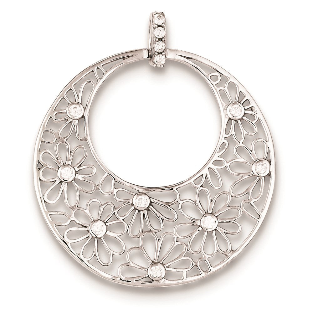 Sterlingsilber Ausgeschnitten Blumen und Zirkonia Kreis Anhänger