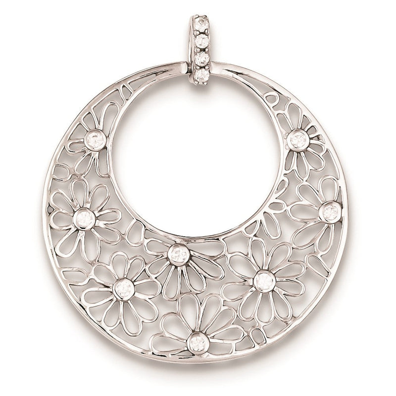 Sterlingsilber Ausgeschnitten Blumen und Zirkonia Kreis Anhänger