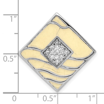 Sterlingsilber Poliert und Weiß Emailliert Zirkonia Kette Anhänger