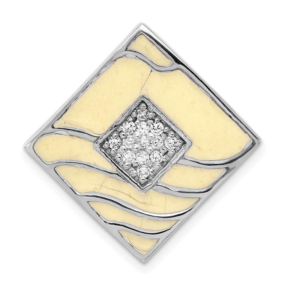 Sterlingsilber Poliert und Weiß Emailliert Zirkonia Kette Anhänger