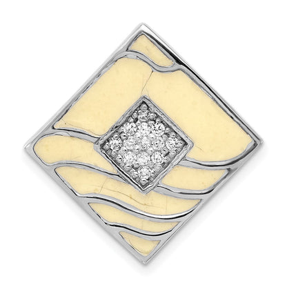 Sterlingsilber Poliert und Weiß Emailliert Zirkonia Kette Anhänger