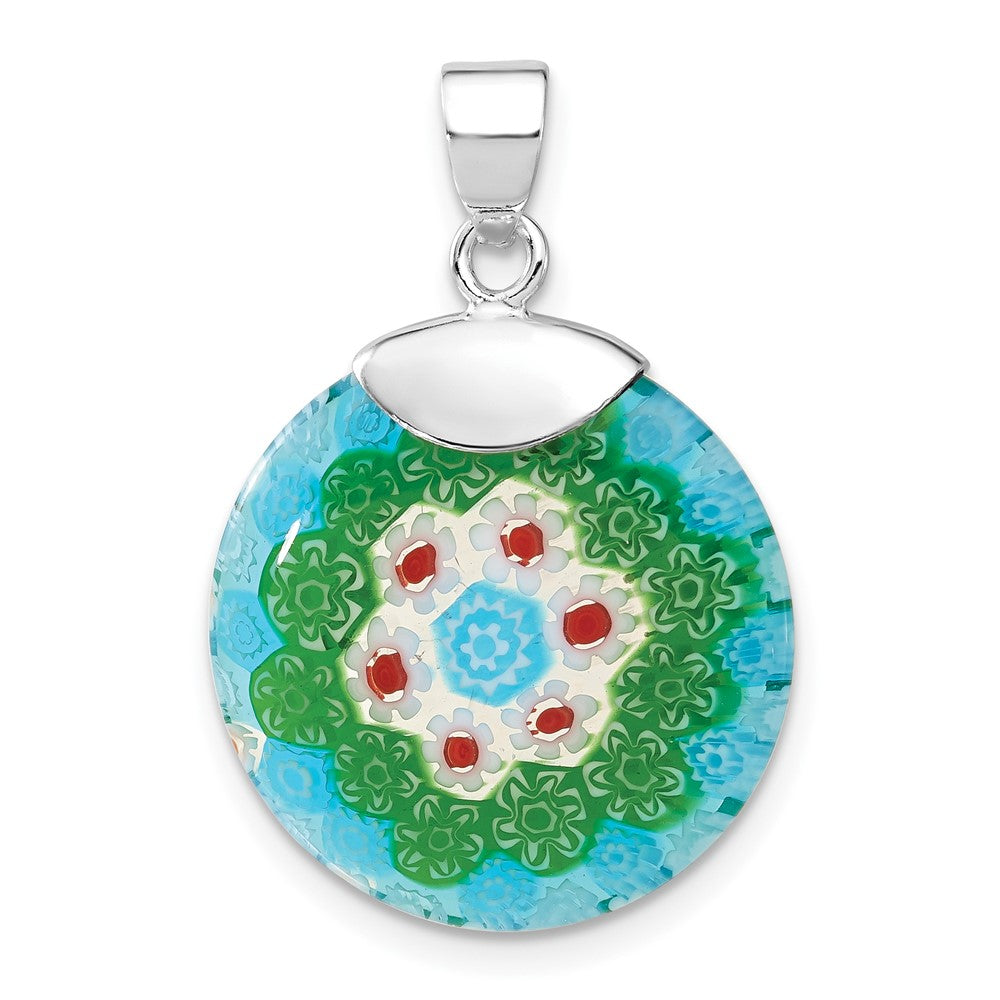 Sterlingsilber Multicolored Glas Poliert Kreis Anhänger