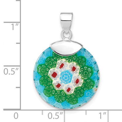 Sterlingsilber Multicolored Glas Poliert Kreis Anhänger