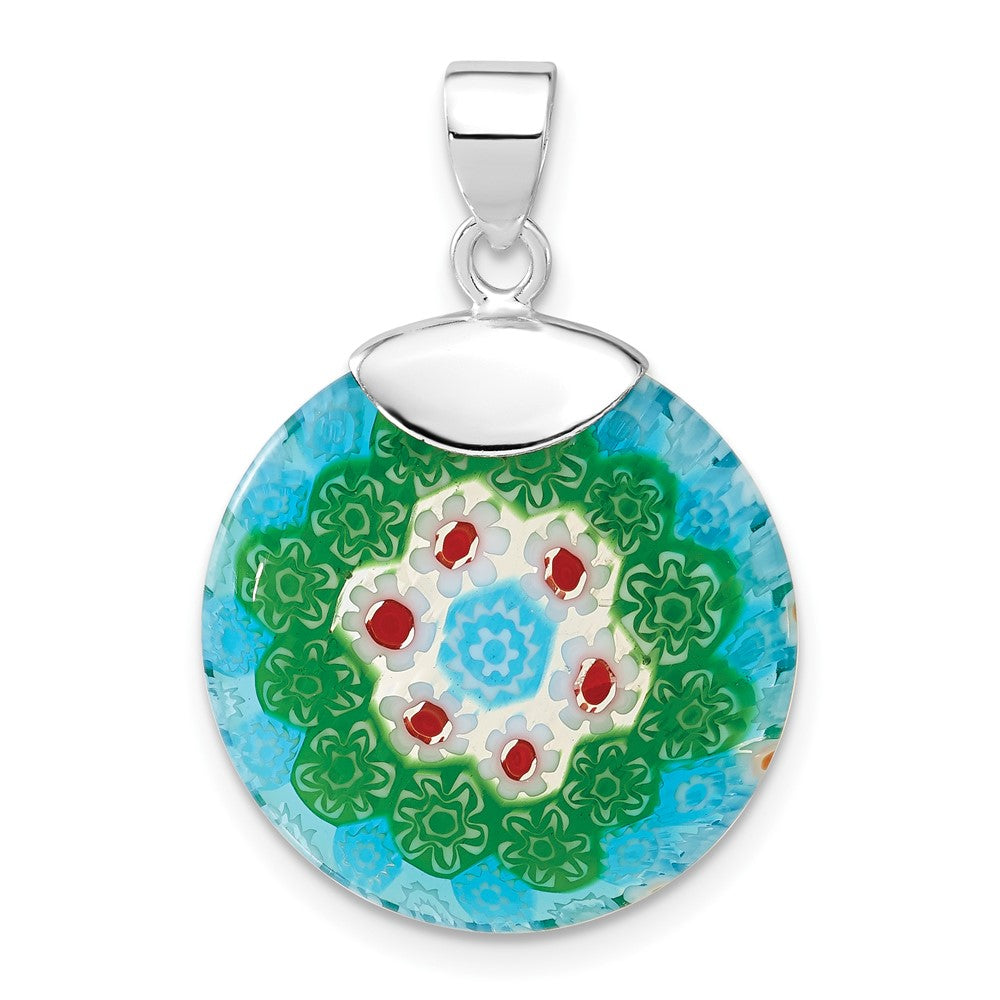 Sterlingsilber Multicolored Glas Poliert Kreis Anhänger