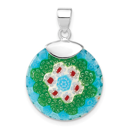 Sterlingsilber Multicolored Glas Poliert Kreis Anhänger