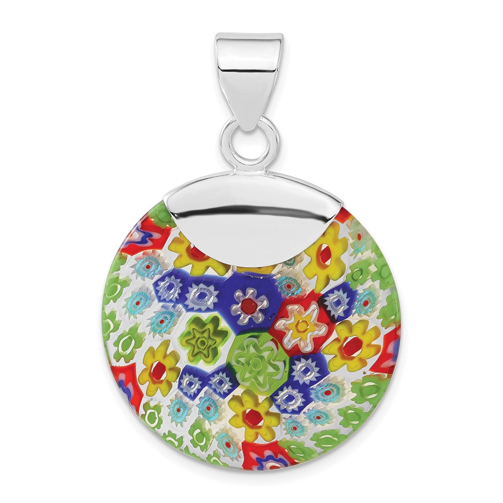 Sterlingsilber Poliert Multicolored Glas Fantasie Rund Anhänger
