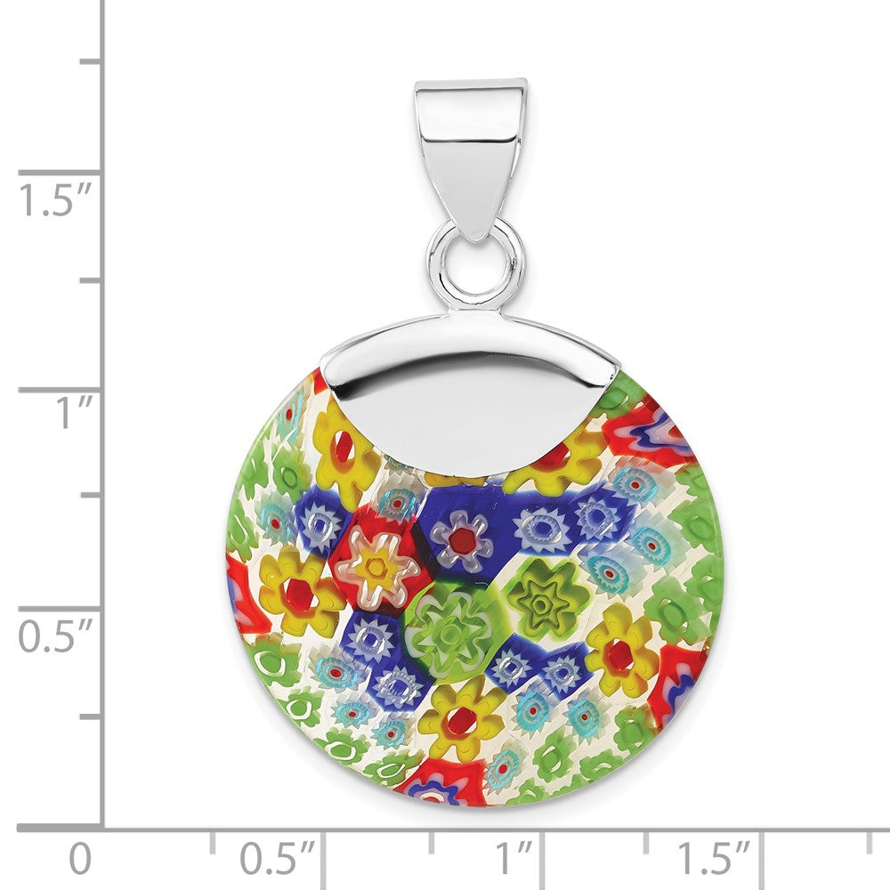 Sterlingsilber Poliert Multicolored Glas Fantasie Rund Anhänger