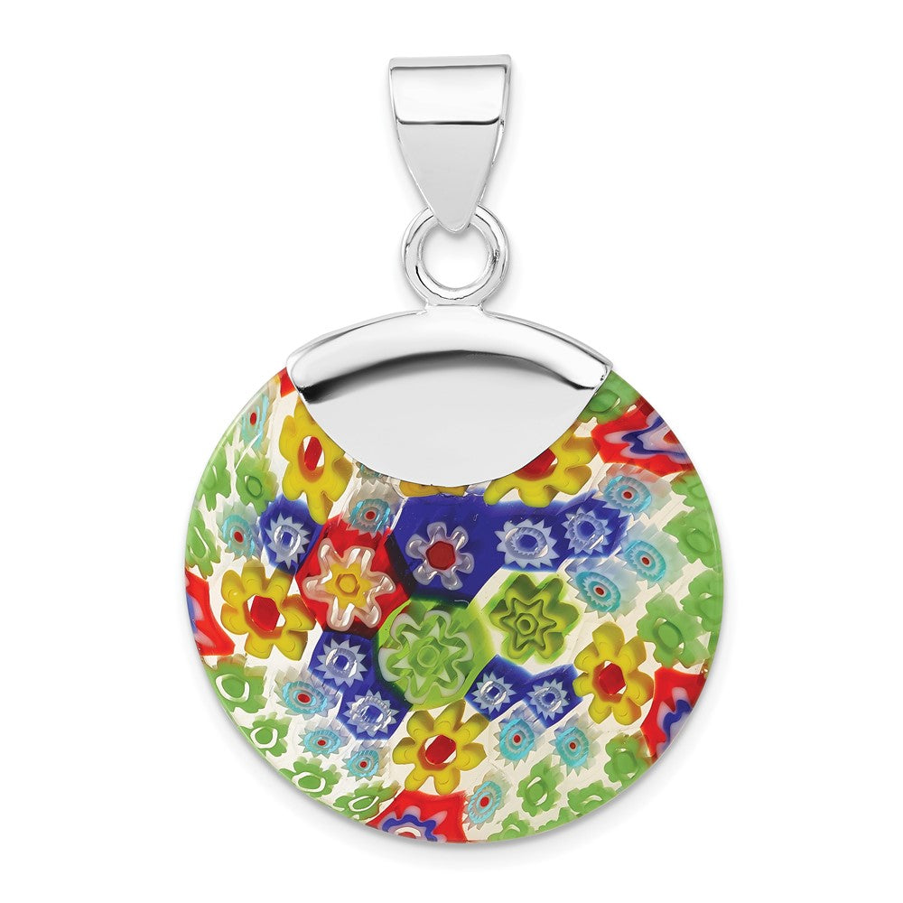 Sterlingsilber Poliert Multicolored Glas Fantasie Rund Anhänger