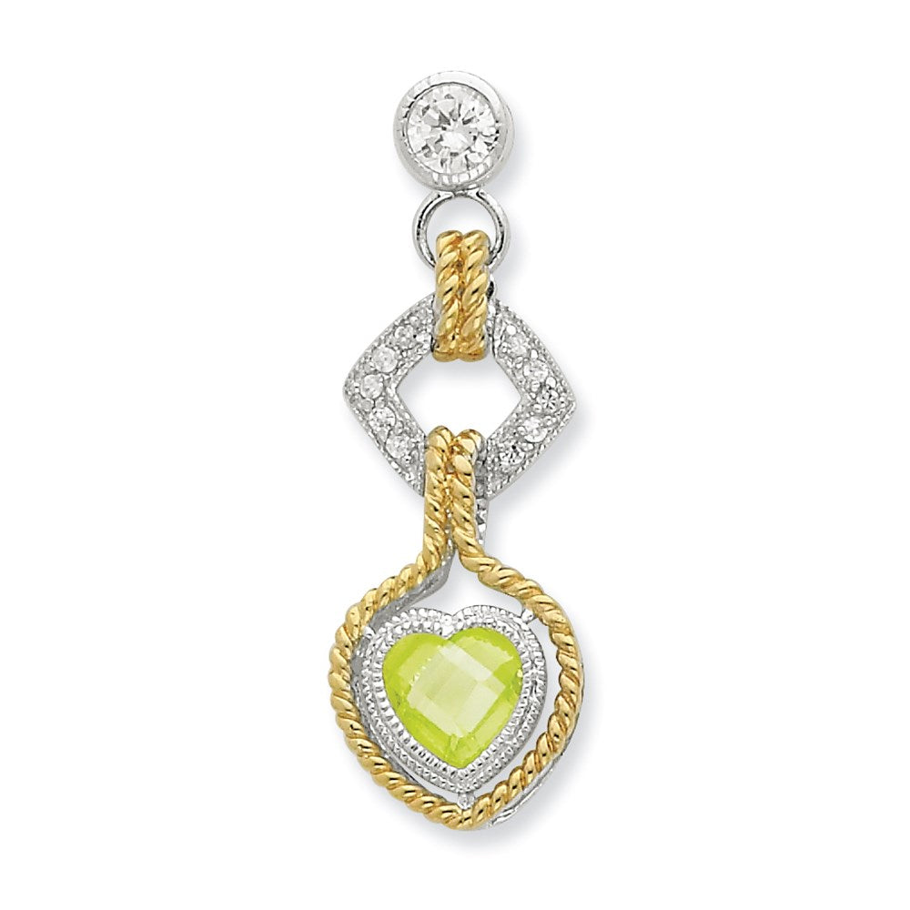Sterlingsilber Zirkonia & Herz Grün mit Gold-plating Anhänger