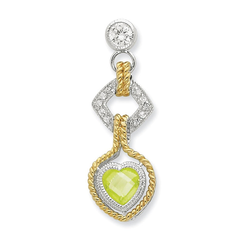 Sterlingsilber Zirkonia & Herz Grün mit Gold-plating Anhänger