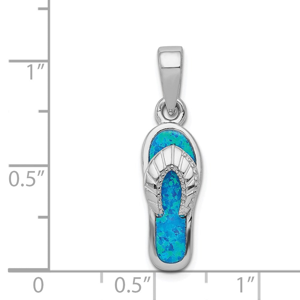 Sterlingsilber Rhodiniert Poliert Erzeugt Blau Einlage Opal Sandal Anhänger
