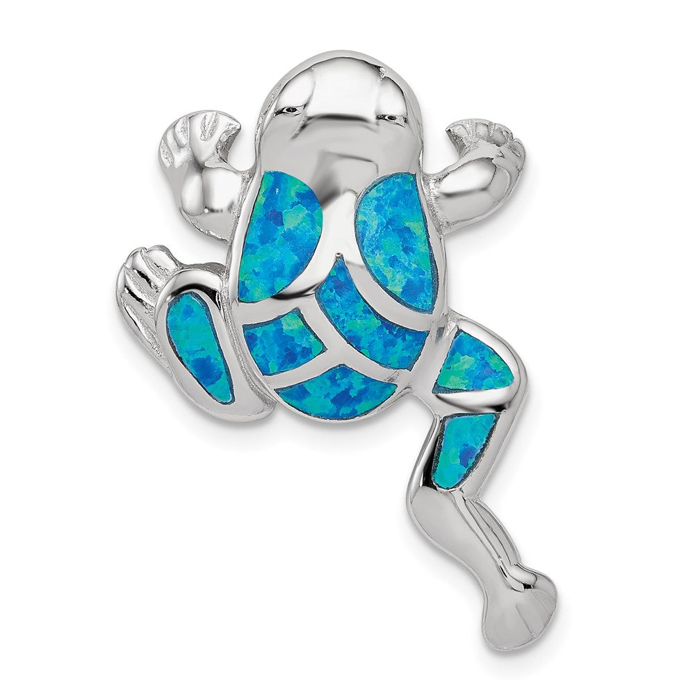 Sterlingsilber Rhodiniert Erzeugt Blau Opal Einlage Frosch Anhänger
