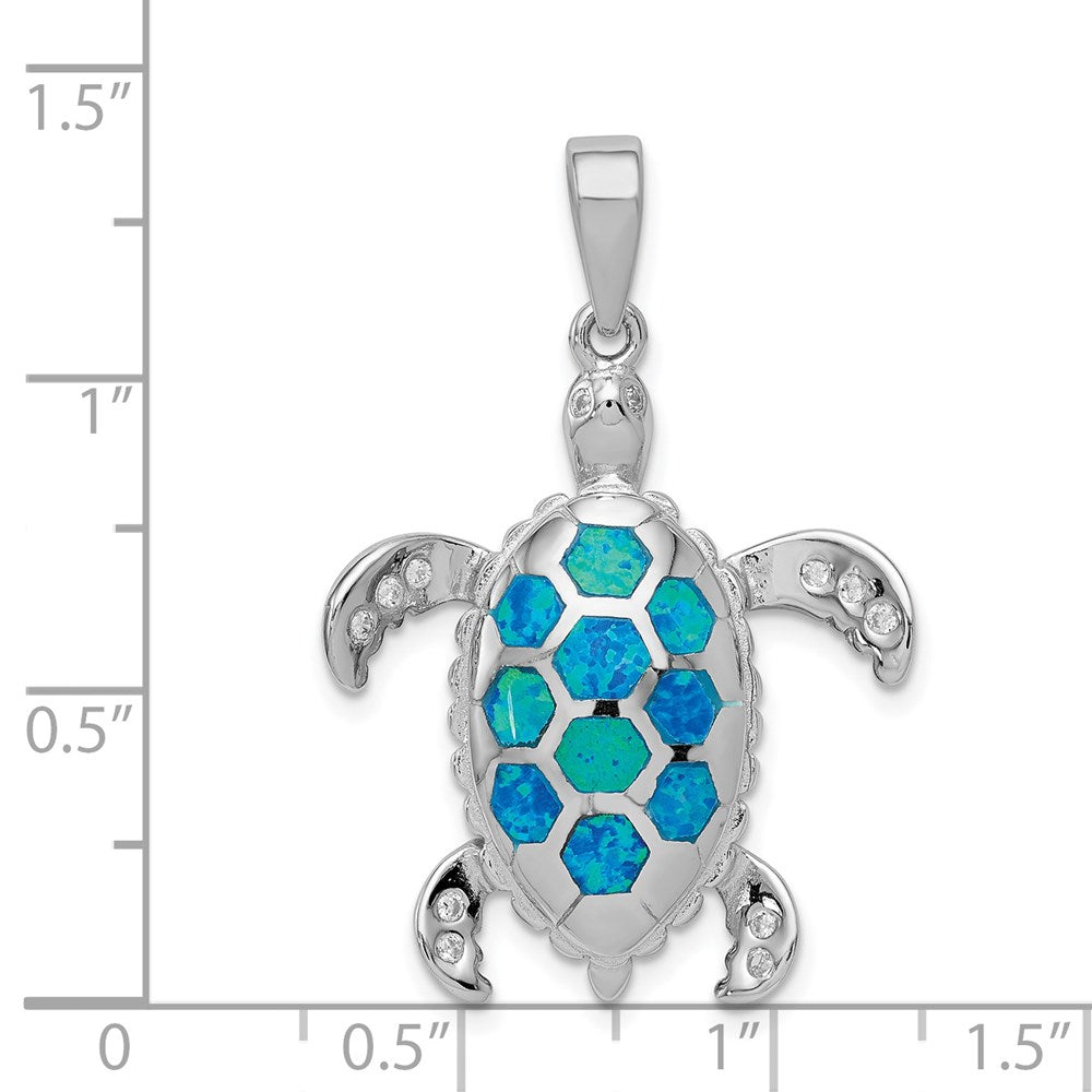 Sterlingsilber Rhodiniert Erzeugt Blau Opal Einlage/cz Tortoise Anhänger