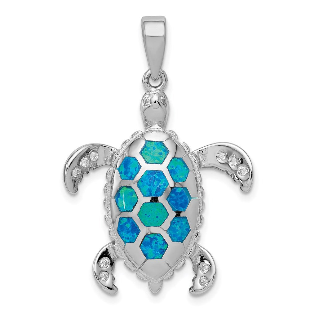 Sterlingsilber Rhodiniert Erzeugt Blau Opal Einlage/cz Tortoise Anhänger