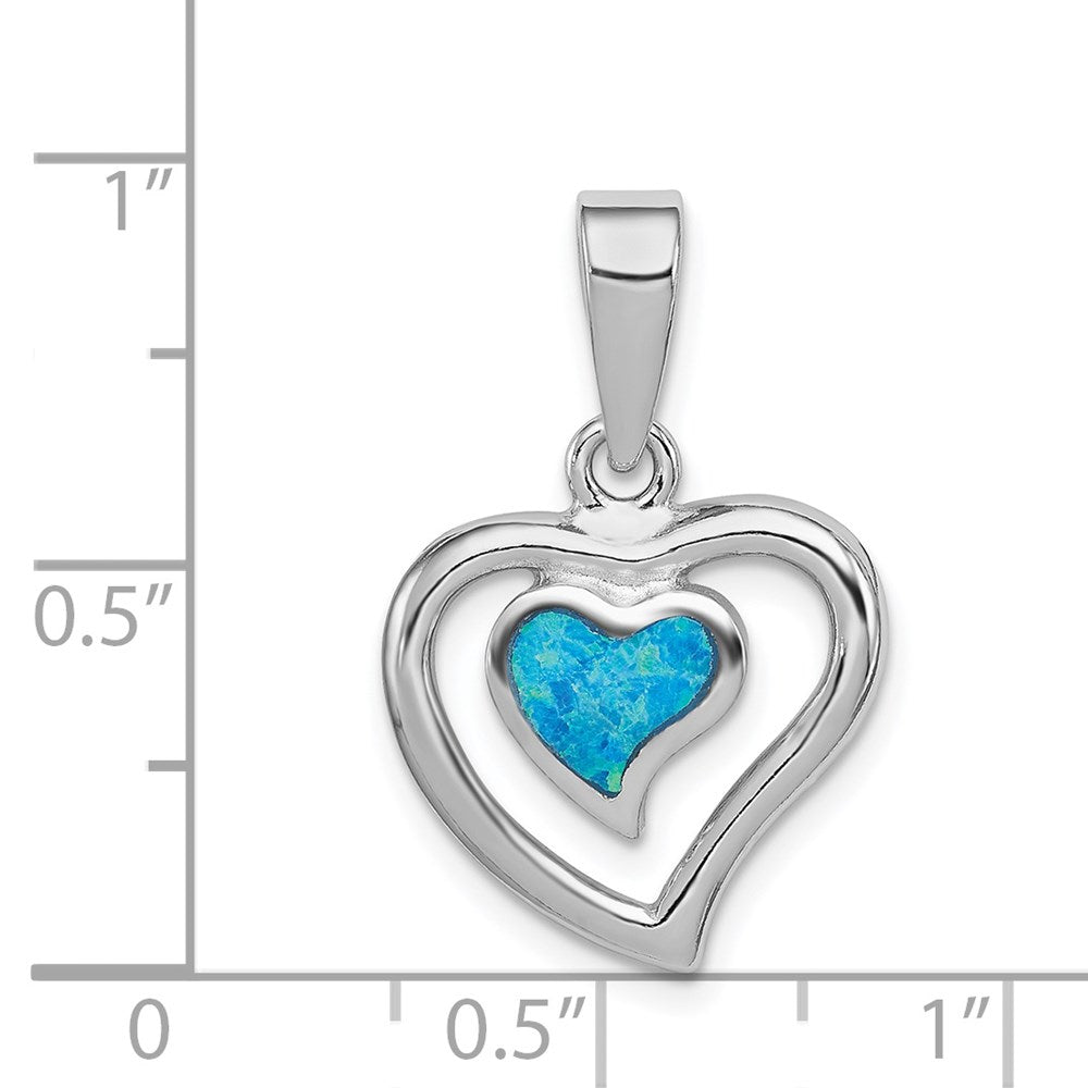 Sterlingsilber Rhodiniert Erzeugt Blau Opal Einlage Herz Anhänger