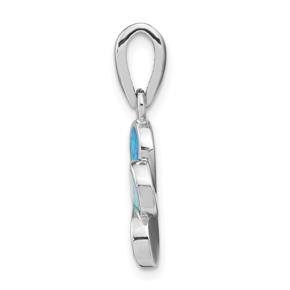 Sterlingsilber Rhodiniert Erzeugt Blau Einlage Opal Blume Anhänger