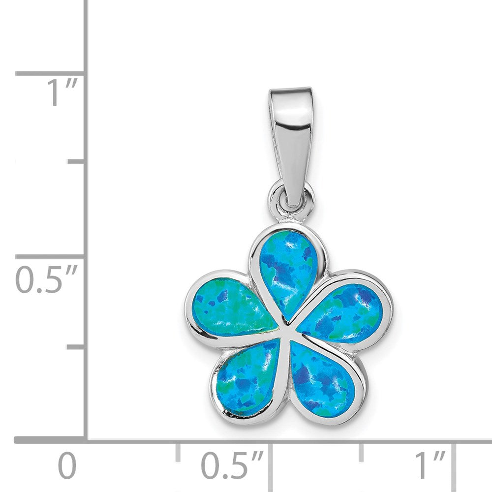 Sterlingsilber Rhodiniert Erzeugt Blau Einlage Opal Blume Anhänger