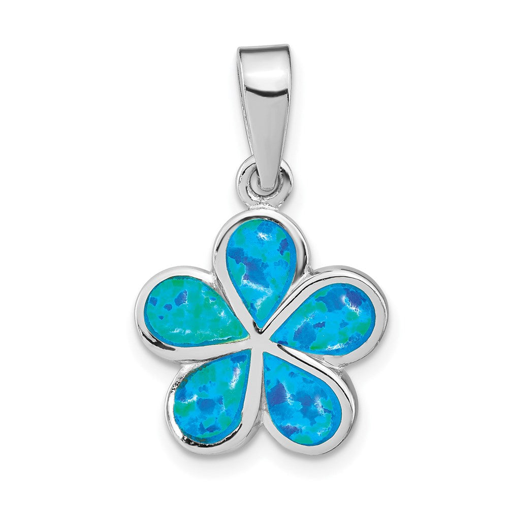 Sterlingsilber Rhodiniert Erzeugt Blau Einlage Opal Blume Anhänger
