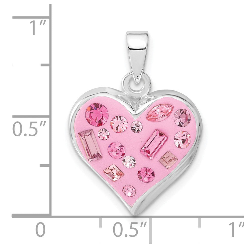 Sterlingsilber Rosa Stellux Kristall & Emailliert Herz Anhänger