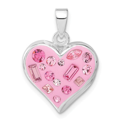 Sterlingsilber Rosa Stellux Kristall & Emailliert Herz Anhänger
