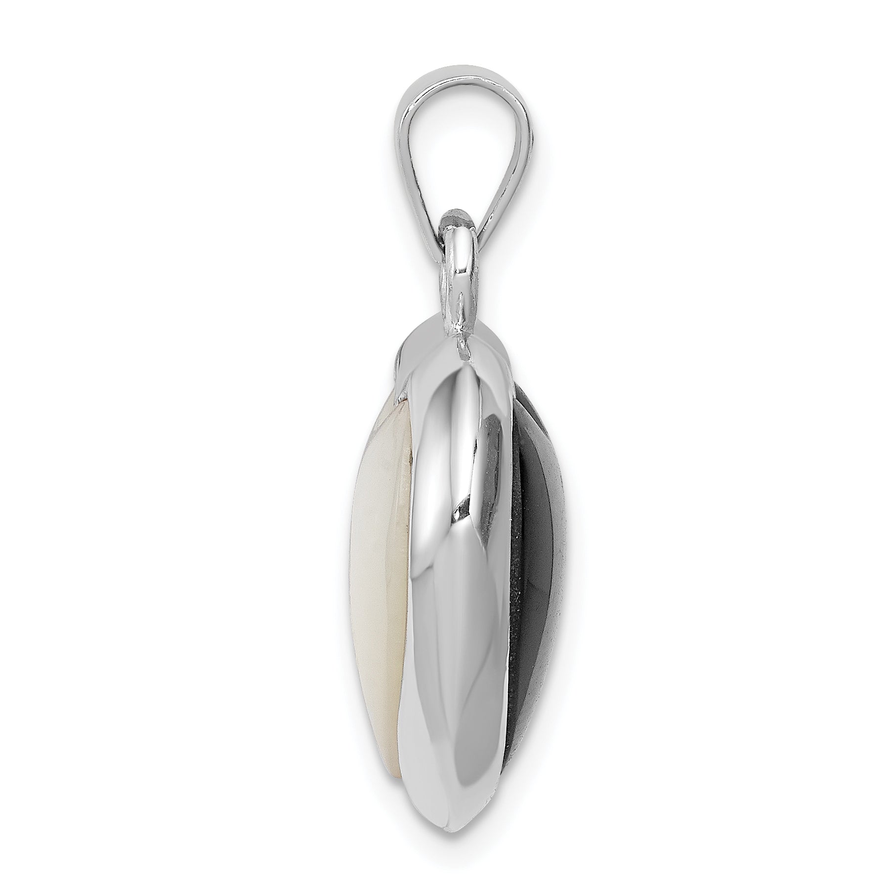 Sterlingsilber Rhodiniert Onyx/perlmutt Wendbar Herz Anhänger