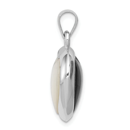 Sterlingsilber Rhodiniert Onyx/perlmutt Wendbar Herz Anhänger