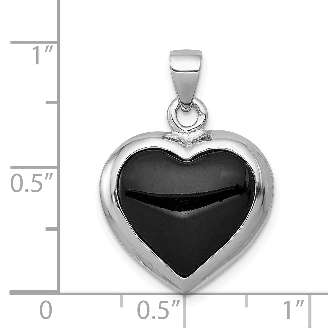 Sterlingsilber Rhodiniert Onyx/perlmutt Wendbar Herz Anhänger