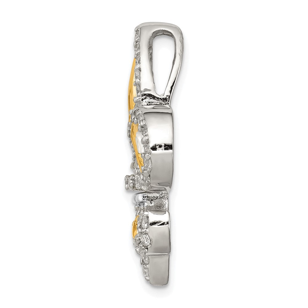 Sterlingsilber Zirkonia Fleur De Lis mit Glanz Vergoldet Kette Anhänger