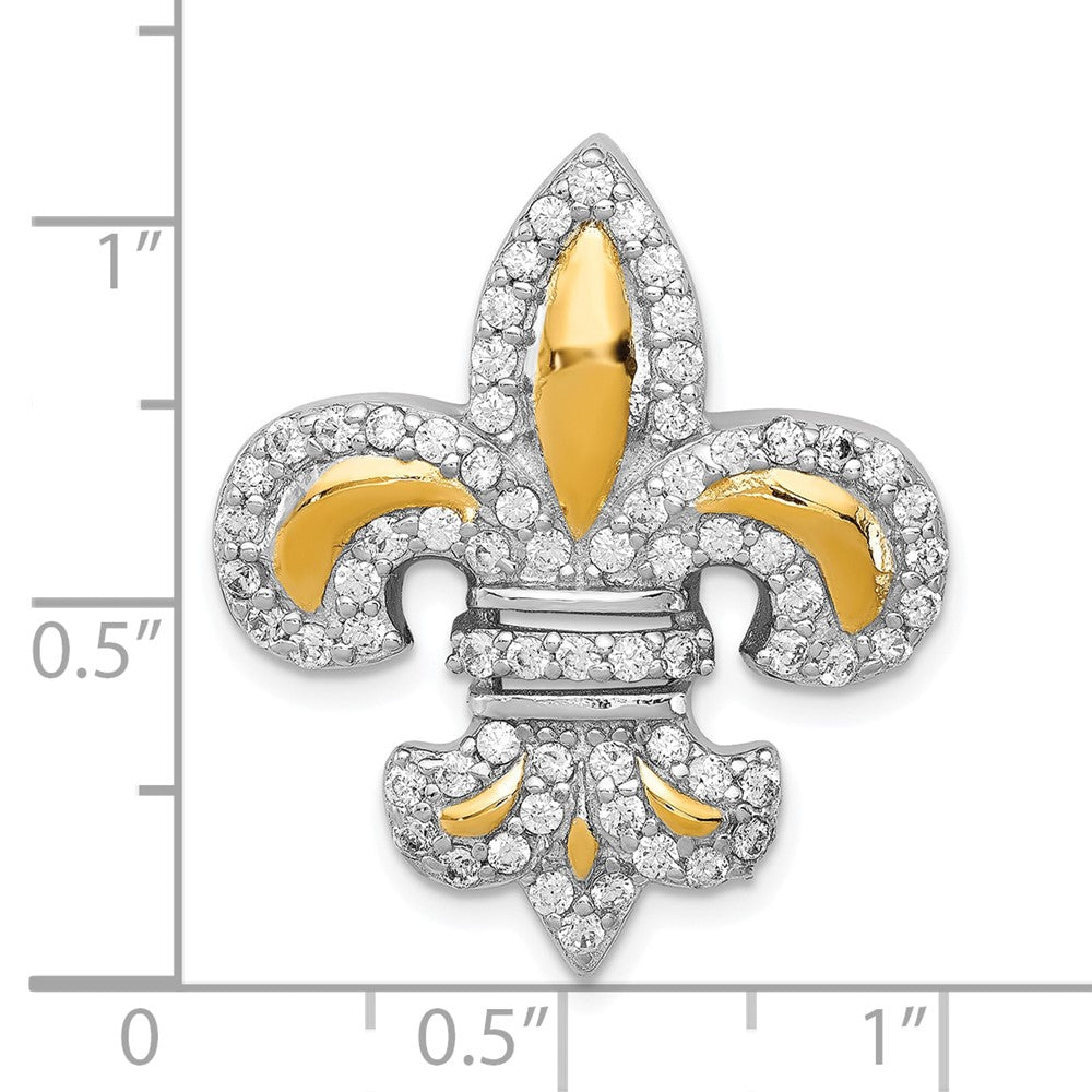 Sterlingsilber Zirkonia Fleur De Lis mit Glanz Vergoldet Kette Anhänger