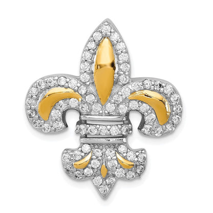 Sterlingsilber Zirkonia Fleur De Lis mit Glanz Vergoldet Kette Anhänger