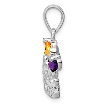 Sterlingsilber Citrin & Amethyst Poliert Krone Anhänger