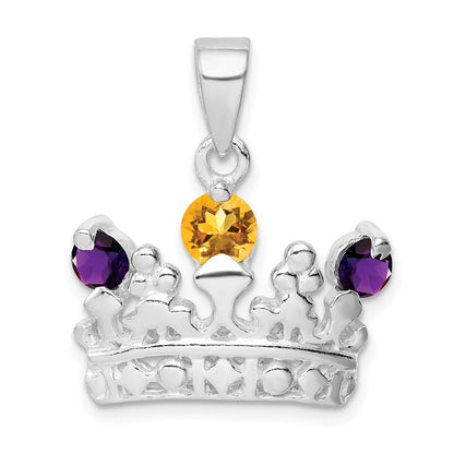 Sterlingsilber Citrin & Amethyst Poliert Krone Anhänger