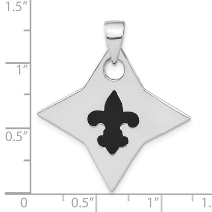 Sterlingsilber Poliert Schwarz Emailliert Fleur De Lis Anhänger