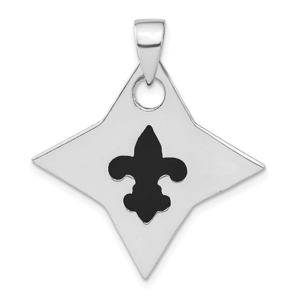 Sterlingsilber Poliert Schwarz Emailliert Fleur De Lis Anhänger