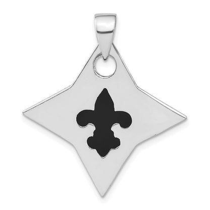 Sterlingsilber Poliert Schwarz Emailliert Fleur De Lis Anhänger
