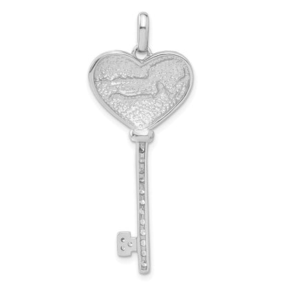 Sterlingsilber Poliert & Antikisiert Zirkonia Frieden Herz Key Anhänger