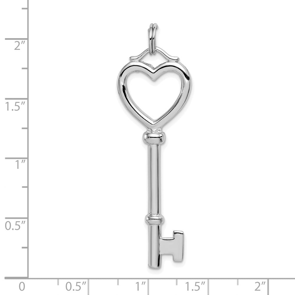 Sterlingsilber Rhodiniert Offen Herz Oberteil Groß Key Anhänger