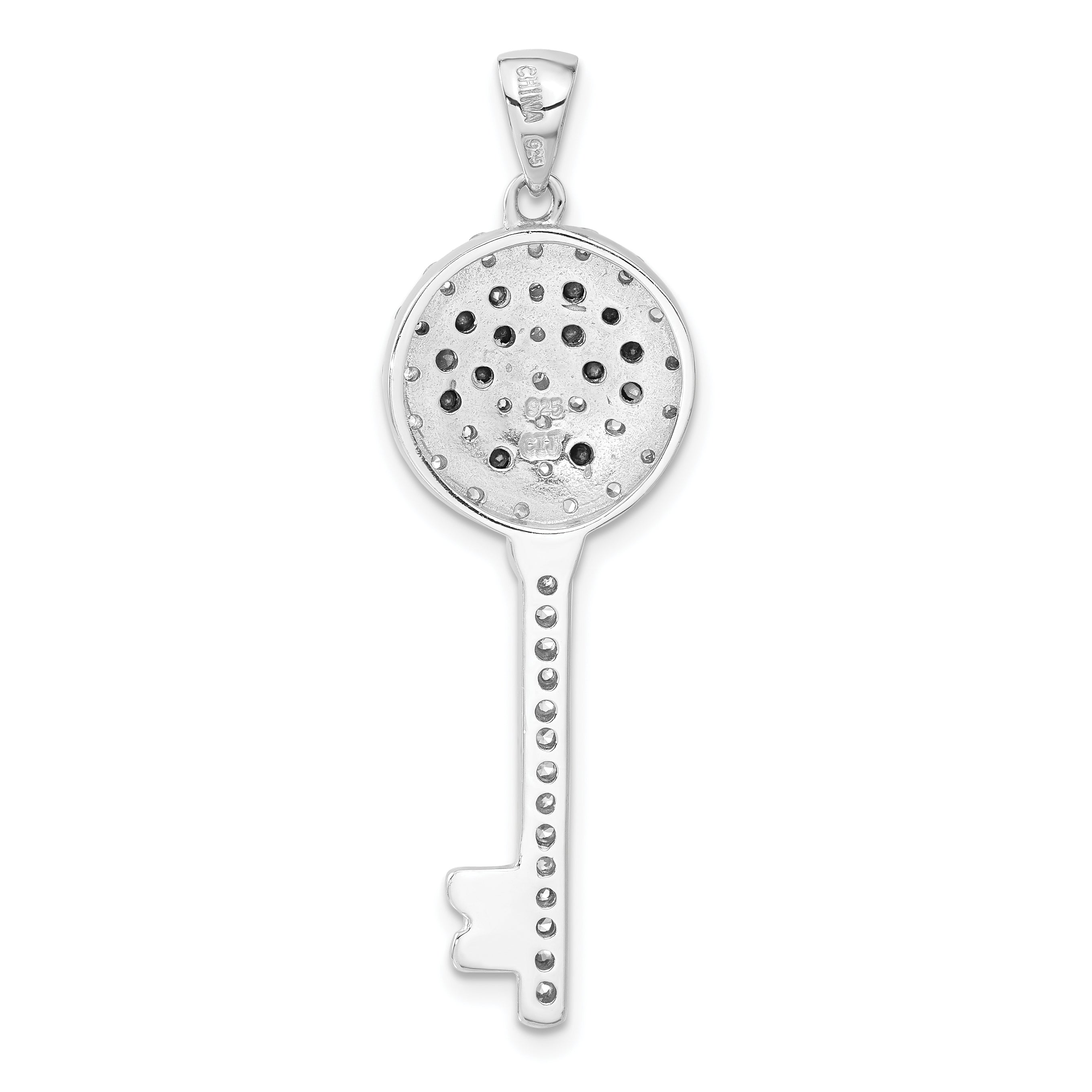 Sterlingsilber Schwarz und Klar Zirkonia Frieden Zeichen Key Anhänger
