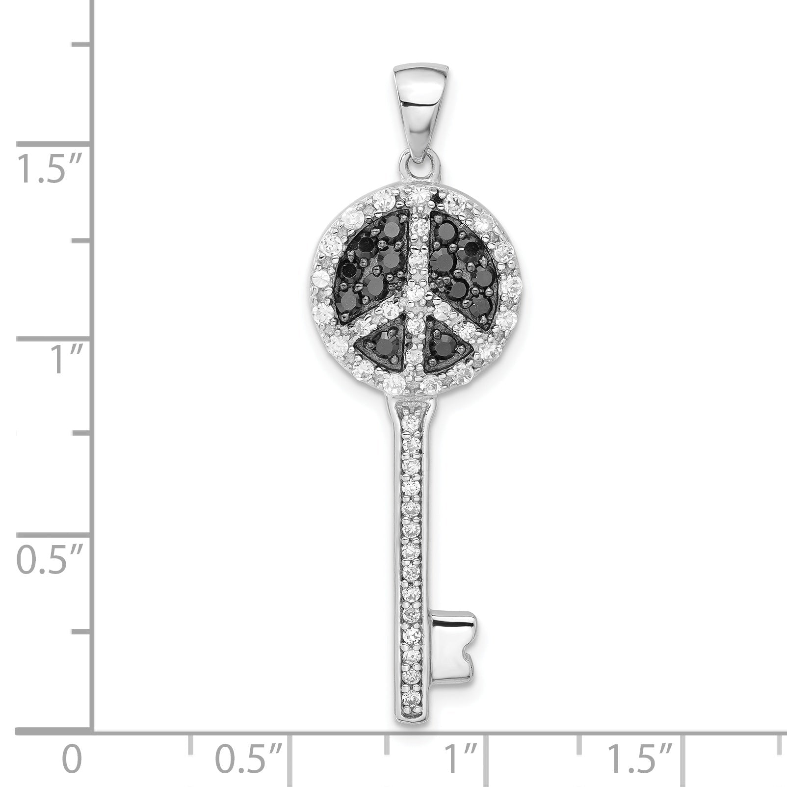 Sterlingsilber Schwarz und Klar Zirkonia Frieden Zeichen Key Anhänger