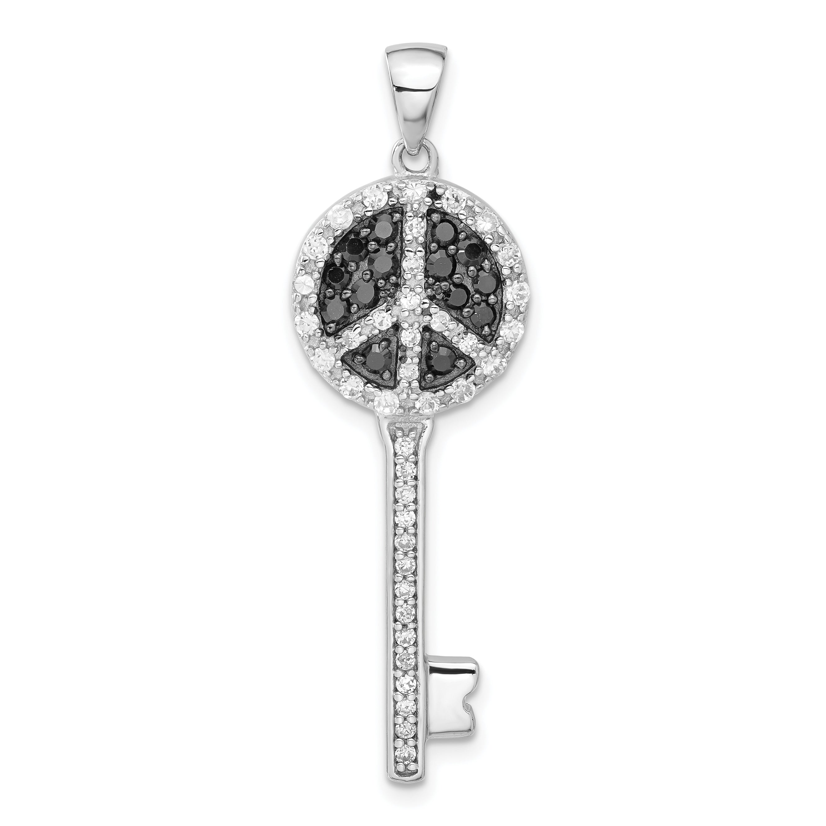 Sterlingsilber Schwarz und Klar Zirkonia Frieden Zeichen Key Anhänger