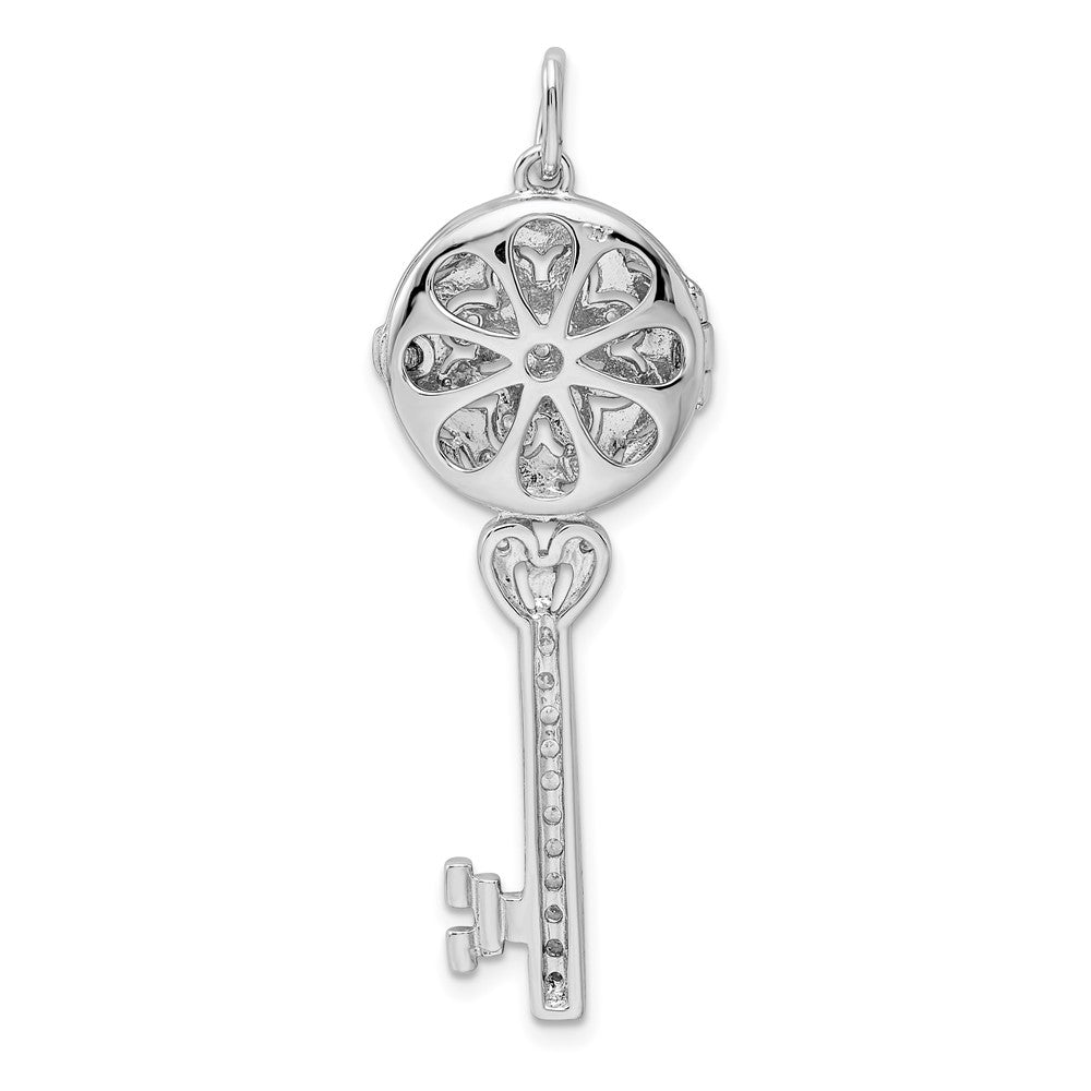 Sterlingsilber Rhodiniert Zirkonia Filigran Medaillon Key Anhänger
