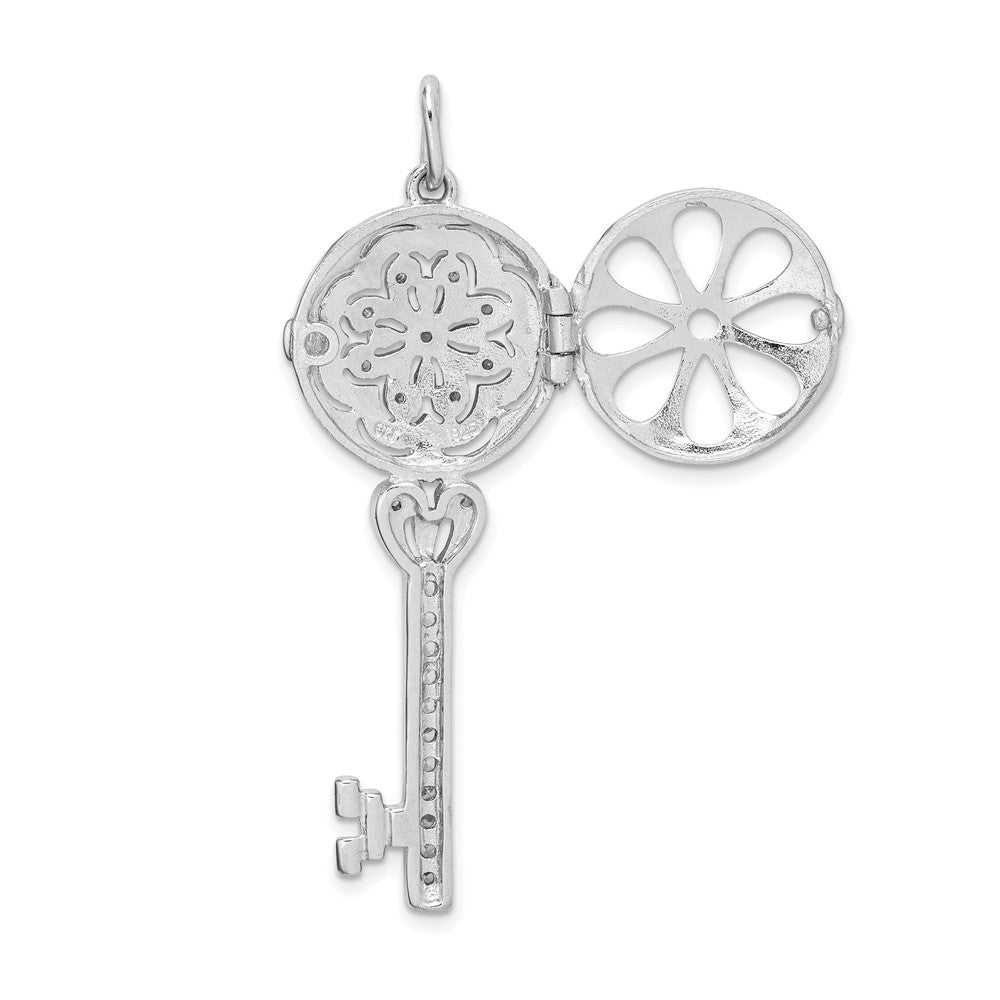 Sterlingsilber Rhodiniert Zirkonia Filigran Medaillon Key Anhänger