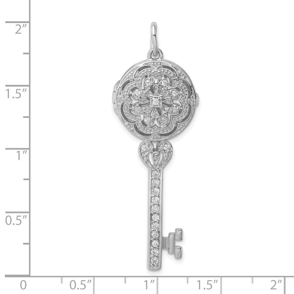 Sterlingsilber Rhodiniert Zirkonia Filigran Medaillon Key Anhänger