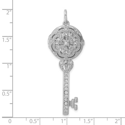 Sterlingsilber Rhodiniert Zirkonia Filigran Medaillon Key Anhänger