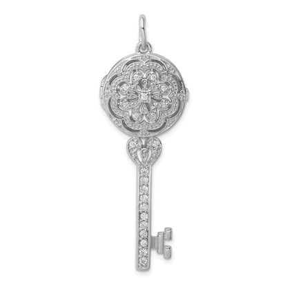 Sterlingsilber Rhodiniert Zirkonia Filigran Medaillon Key Anhänger