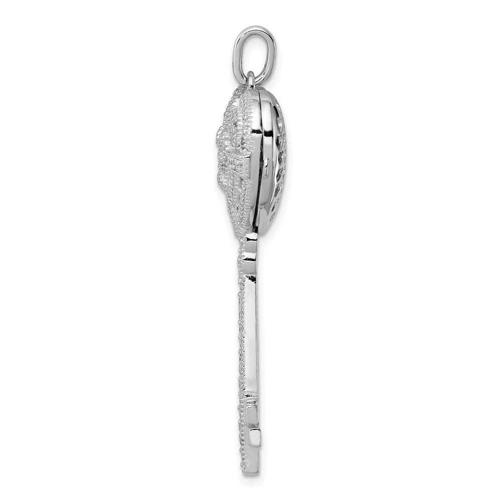 Sterlingsilber Rhodiniert Zirkonia Herz Key Medaillon